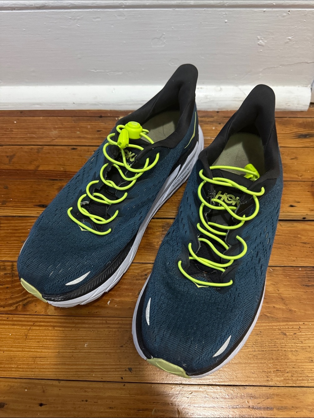 Hoka Teal Running Shoes with Neon Yellow Accents